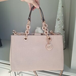 NWT Michael Kors Cynthia Satchel Blush Rose Gold Chain Bag Saffiano Leather
